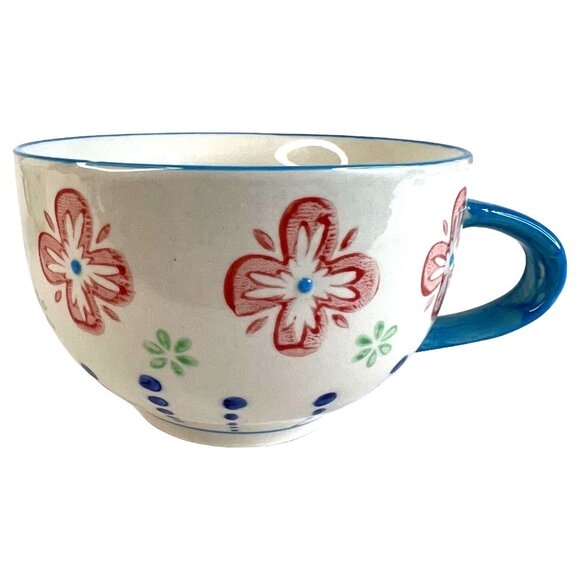 Set Of 2 Hand Painted Ceramic Mugs With Floral Patterns 12oz Anthropologie Style - Picture 2 of 11